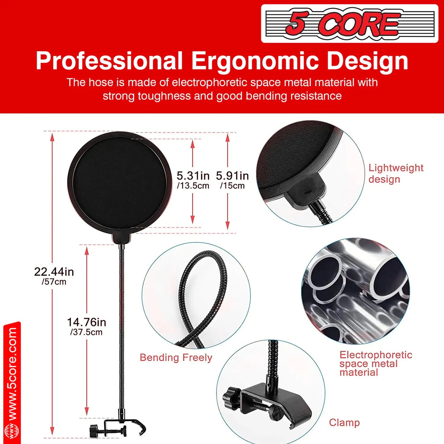 5Core Microphone Stand  Suspension Desk Scissor Boom Arm  w Shock Mount  Dual Layer Pop Filter